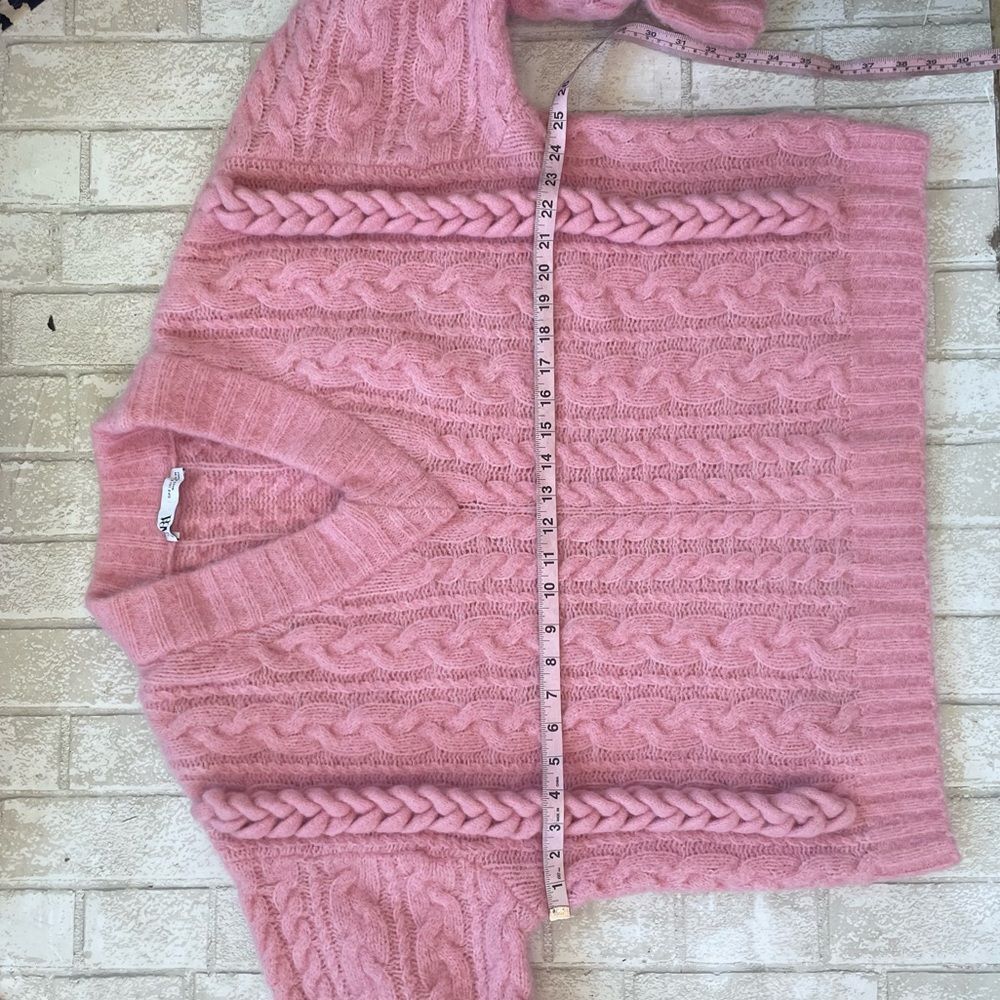 Zara oversized pink braided v neck sweater small - Picture 10 of 11